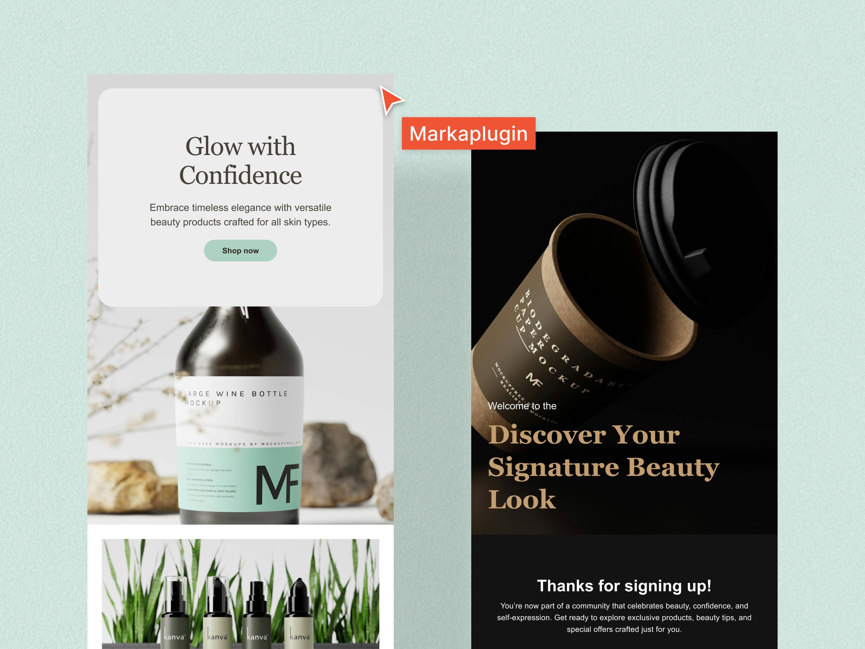 Neutral palette email presenting cruelty-free cosmetic kit