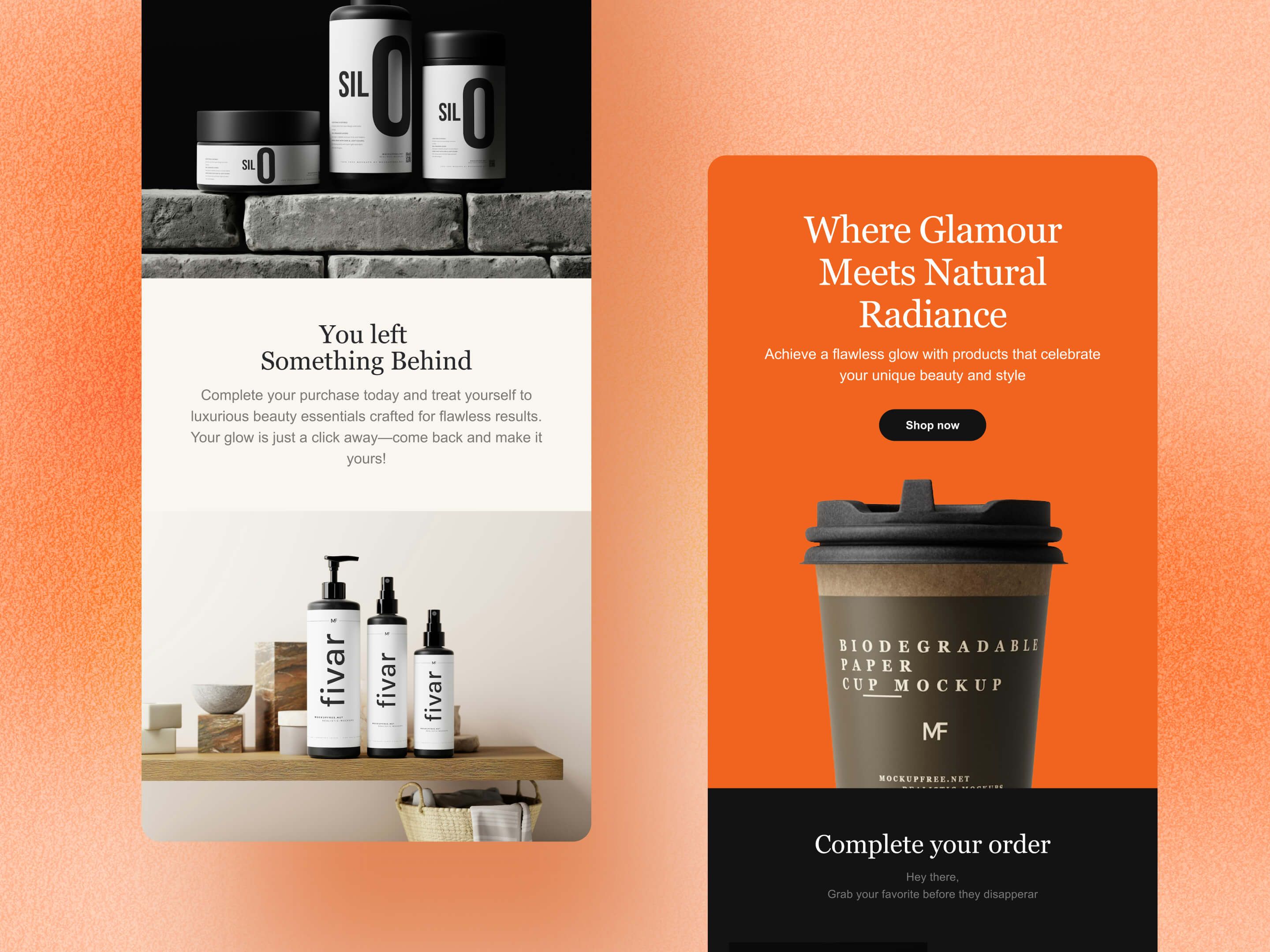 Gradient header layout featuring brightening serum duo