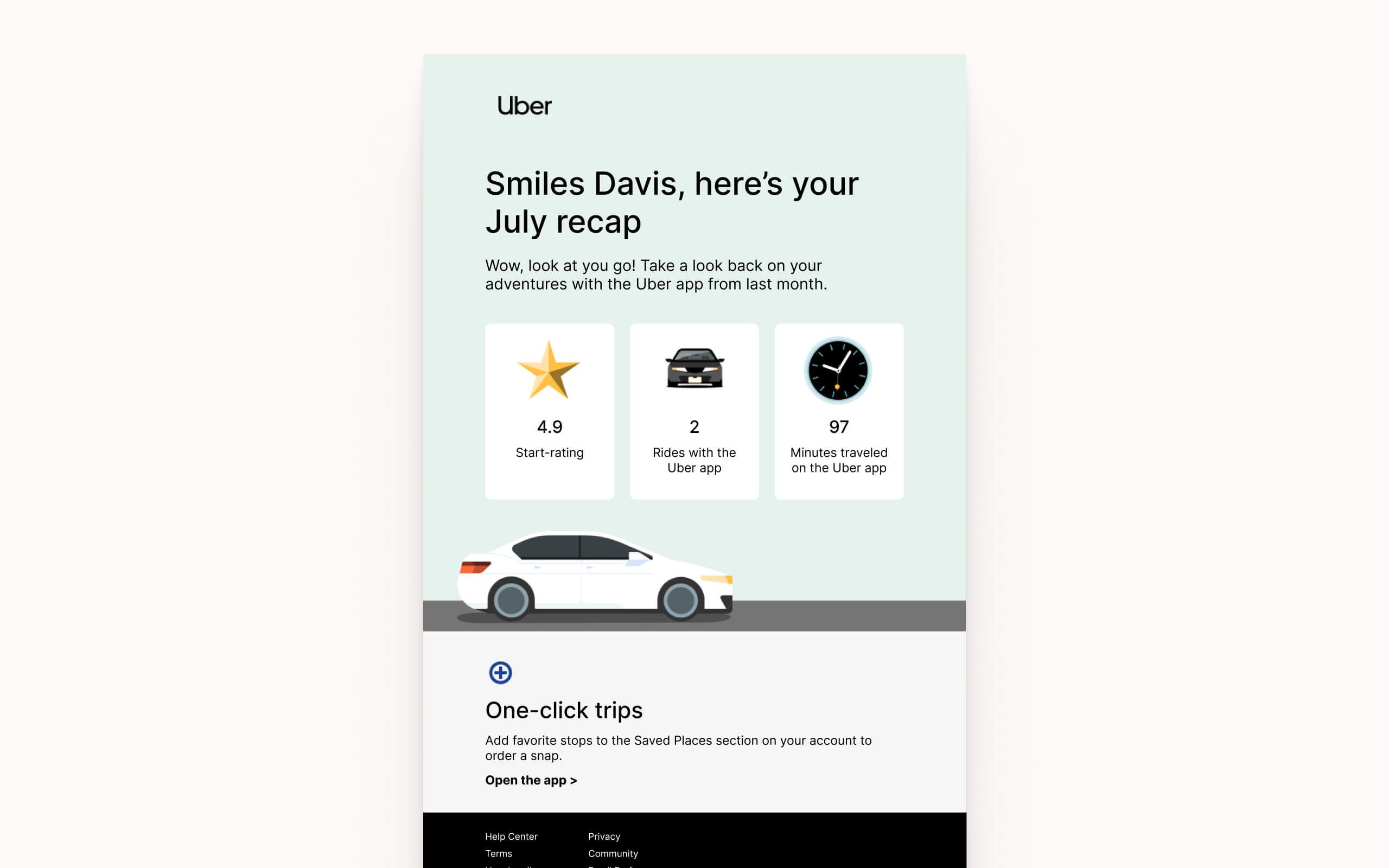 Uber HTML email template created in Figma